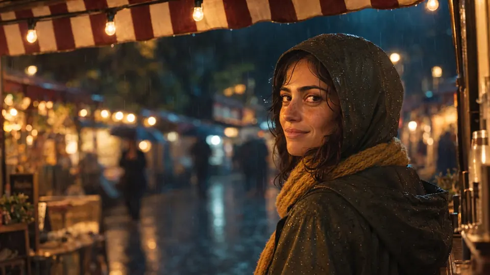 Fourth take of Mara under the awning in the rain